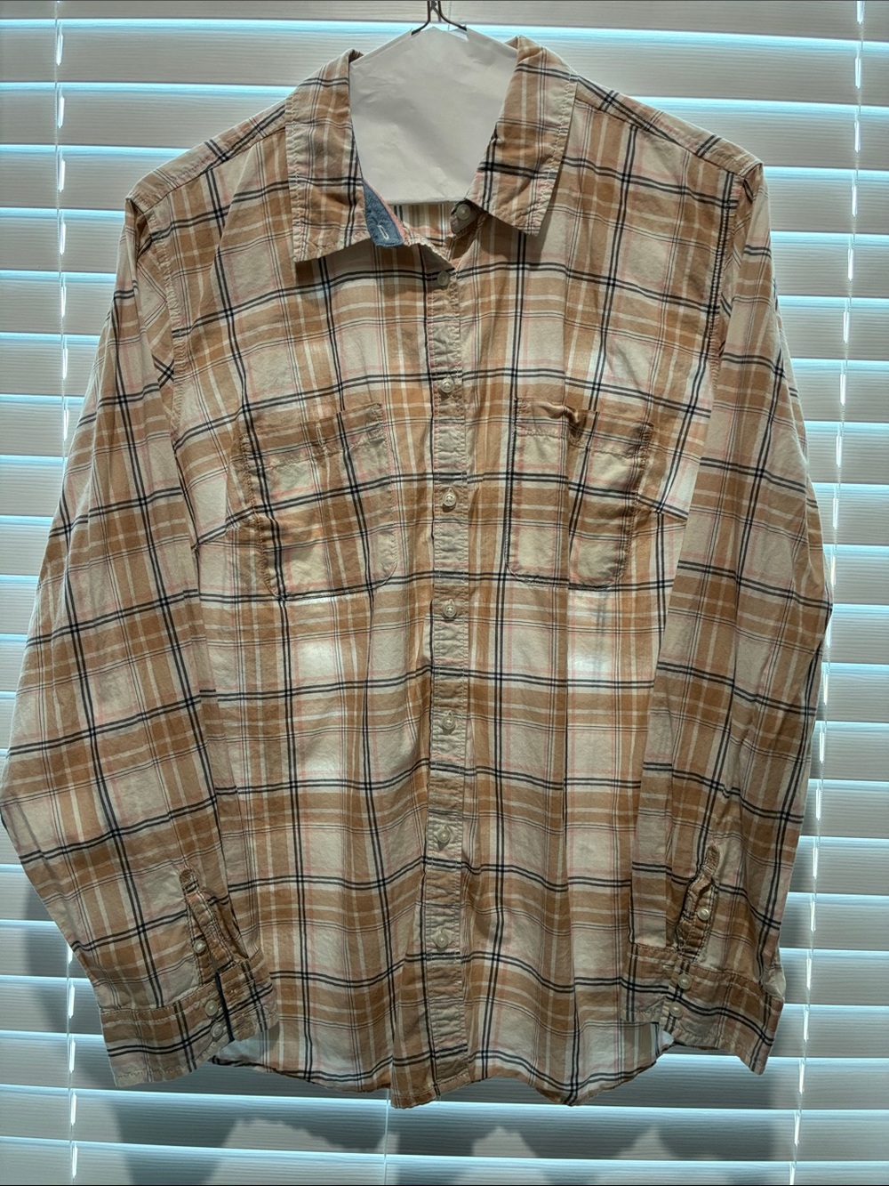 St. John's Bay Women’s Plaid Button-Down Shirt - Tan & White